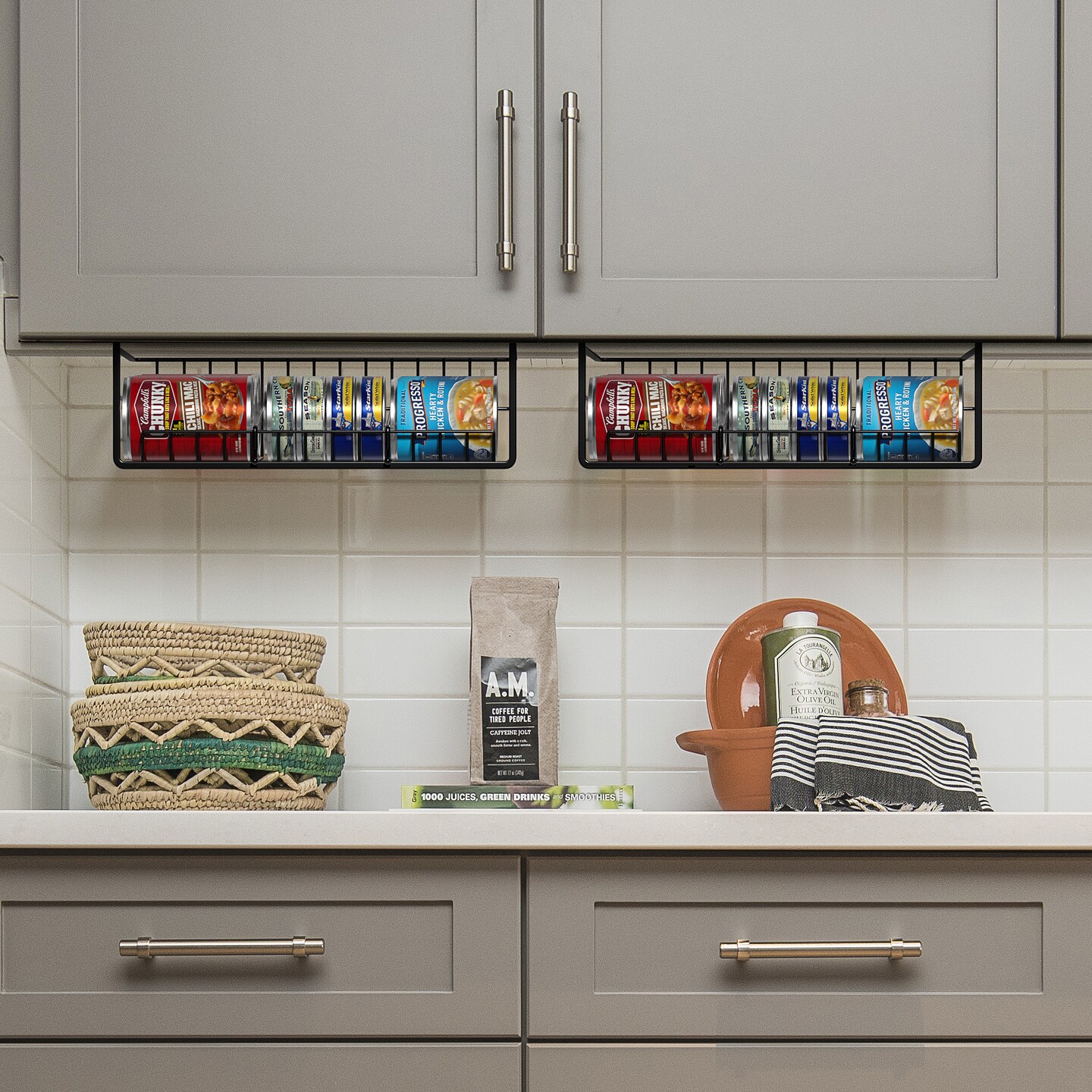 Sorbus Set of 2 Under Cabinet Can Storage Shelf &#x2013; Pantry Organizer with Divider for Canned Goods &#x2013; Kitchen Organization Rack, Canned Food Dispenser for Cabinets, Shelving, Small Spaces