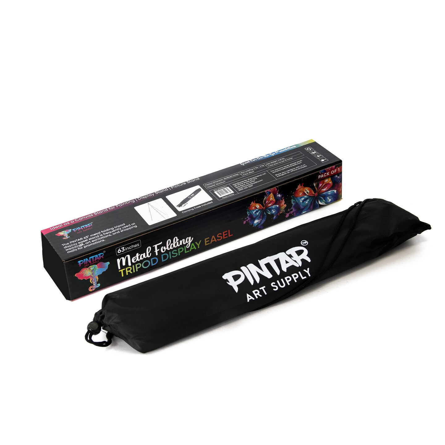 Pintar Easel Stand for Painting and Display - 63&#x22; Portable Metal Tripod Standing Art Easel with Bag, Foldable Easel Stand for Sign, Paint Canvas, Presentations, Wedding, Posters, Events &#x26; Displays