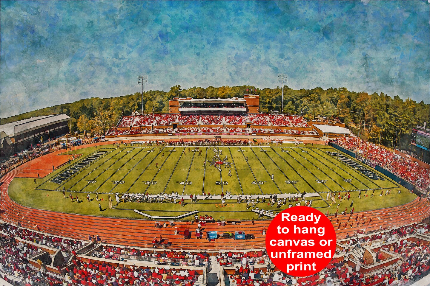 Richmond Spiders, E Claiborne Robins Stadium, Watercolor Digital Sketch Print Canvas Print, Richmond Virginia, University of Richmond product 2