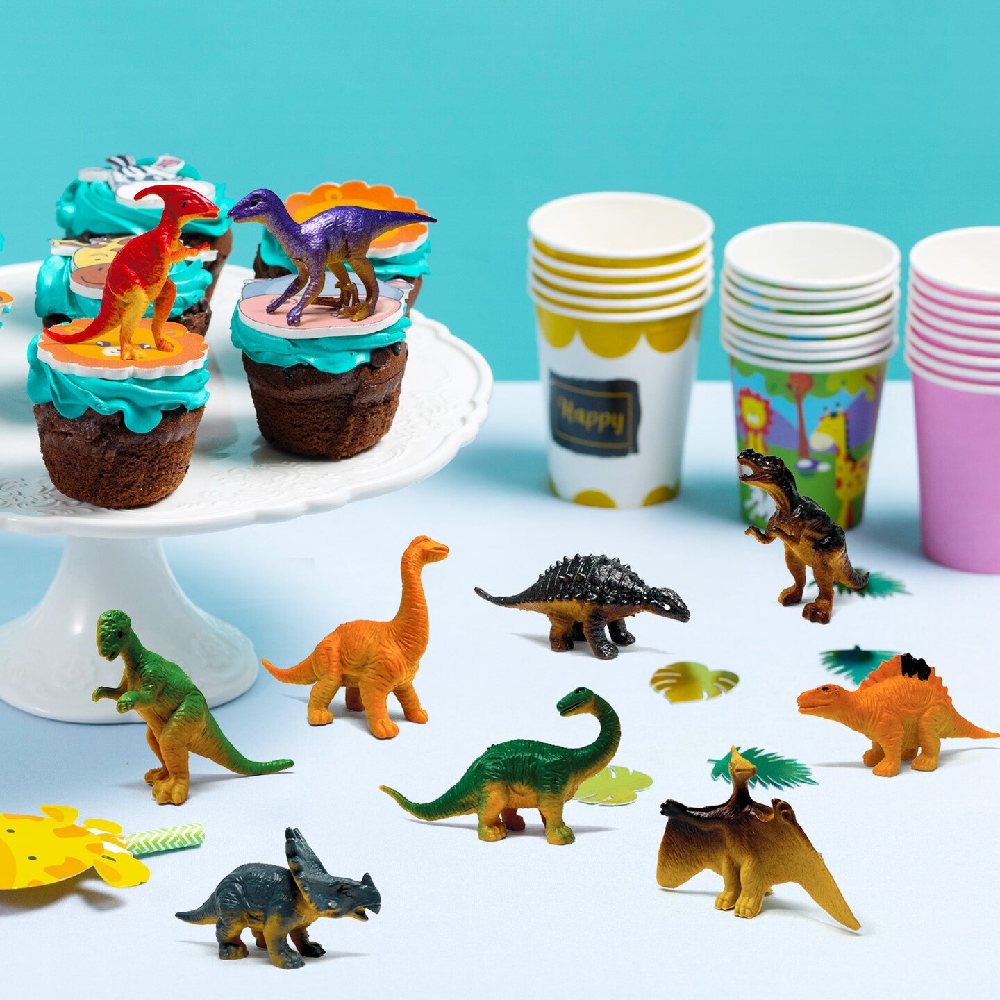 Wrapables Mini Plastic Dinosaur Figurines, Miniature Dino Figures for Cake Toppers, Birthday Party Favors, Stocking Stuffers, Easter Egg Fillers (Set of 24), Multi-color