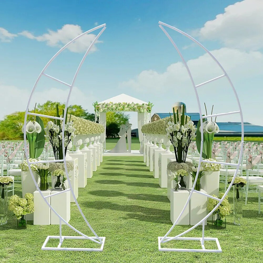 2PC 80IN Crescent Moon Wedding Arch Backdrop Stand Flower Rack Party Event Decor