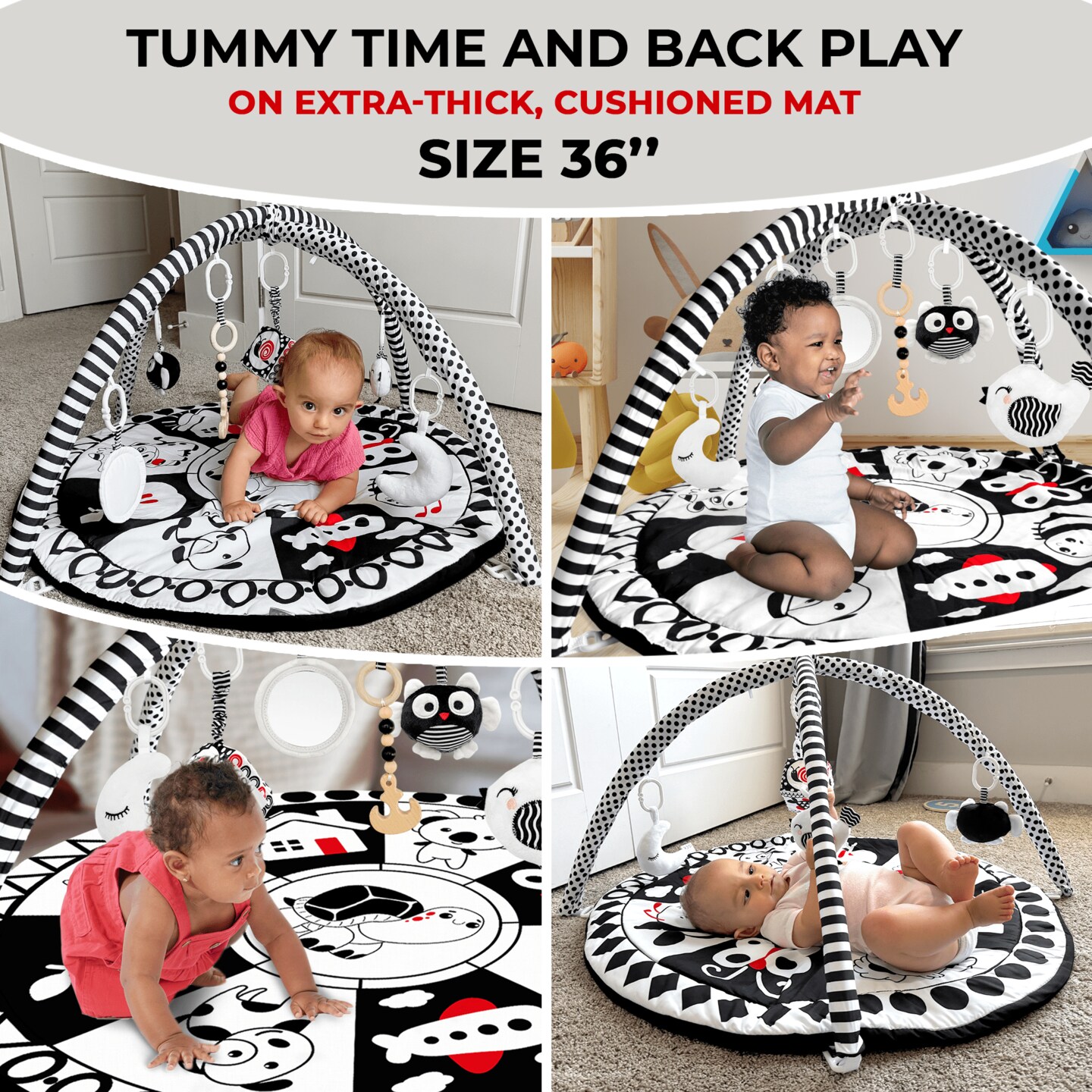 Floor Round Playmat for Babies | Super Soft Black&#x26;White