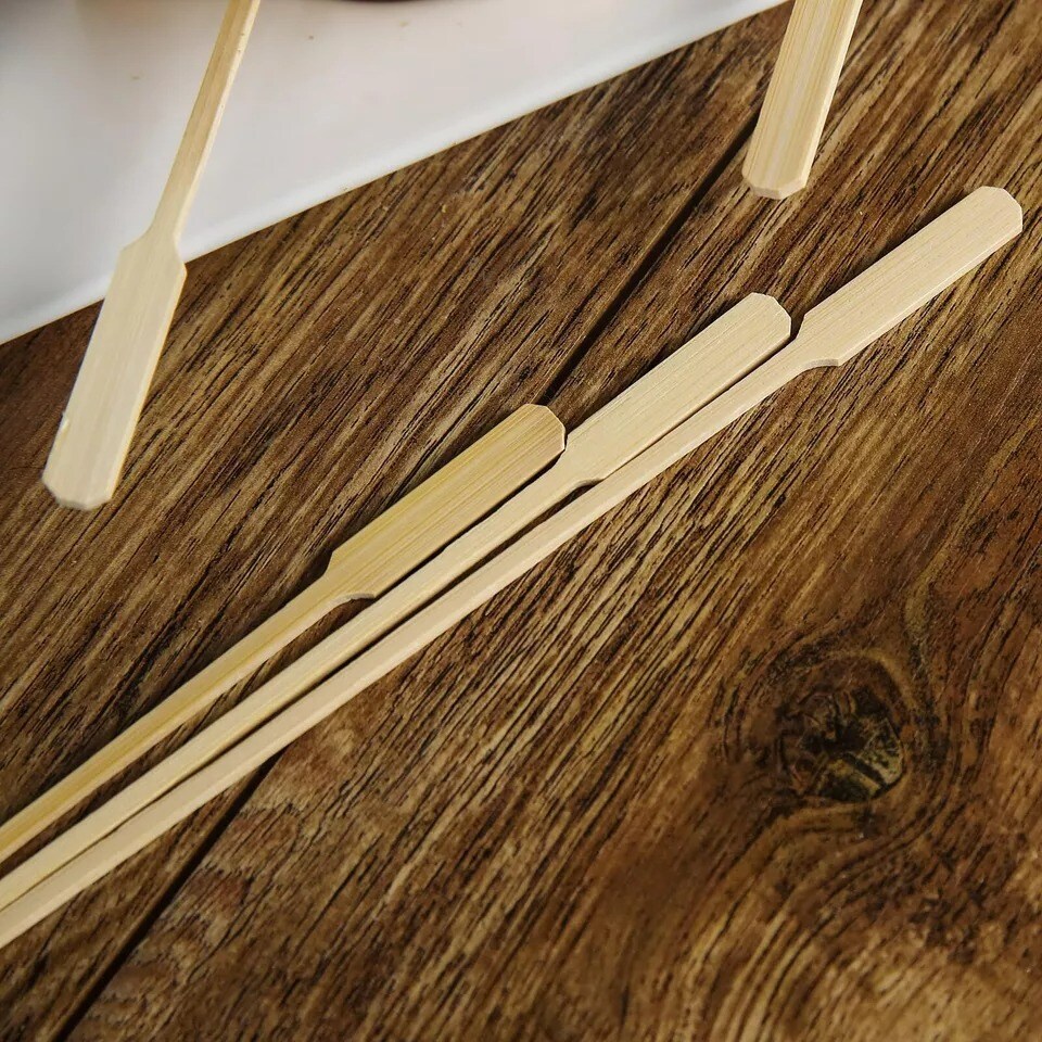 100 pcs 10-Inch long Light Brown Natural Bamboo Paddle Skewers Picks