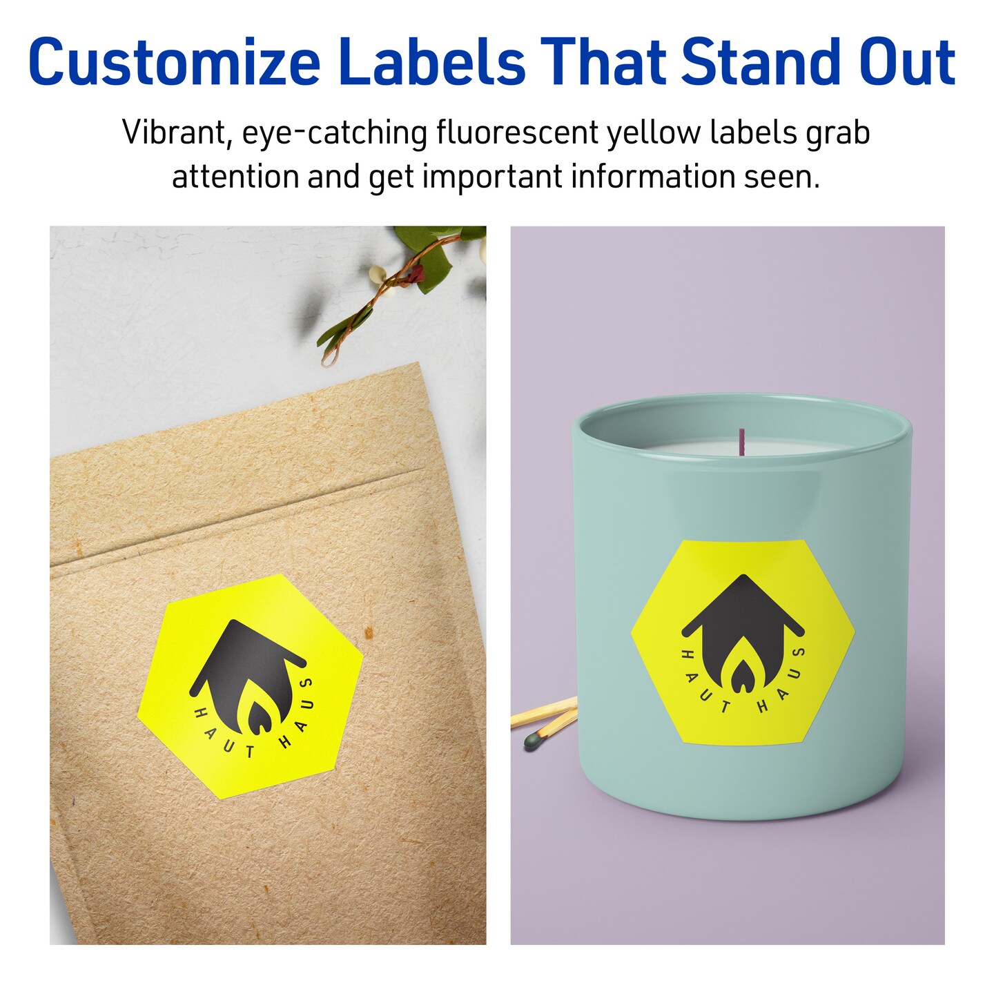 Avery Neon Yellow Paper Labels, 2-1/2&#x22; x 2-57/64&#x22; Hexagon