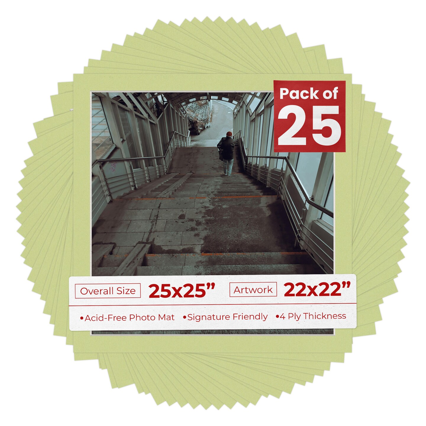 Pistachio Green Mat Board for 25x25 Frames - Fits 22x22 Photos