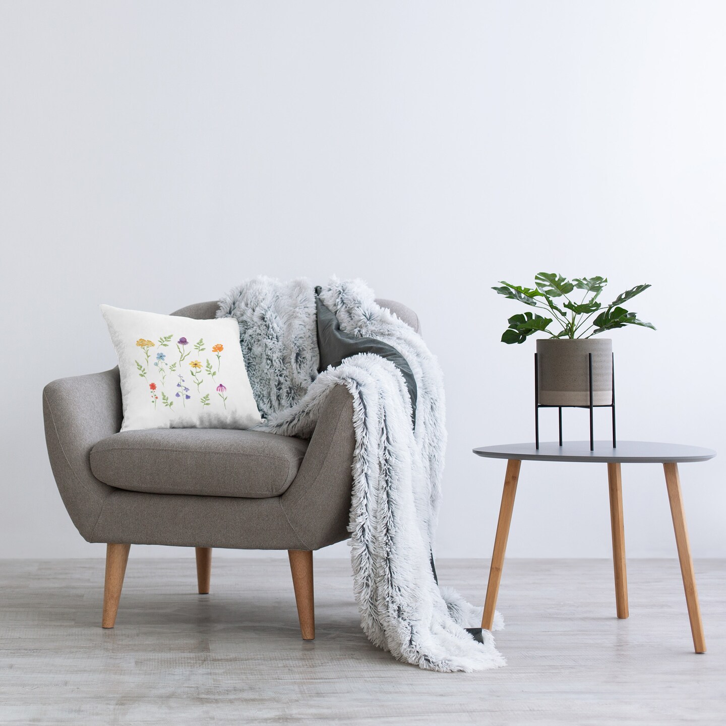 Simple Forest Herbs Design by Corinne Rose Designs Throw Pillow 