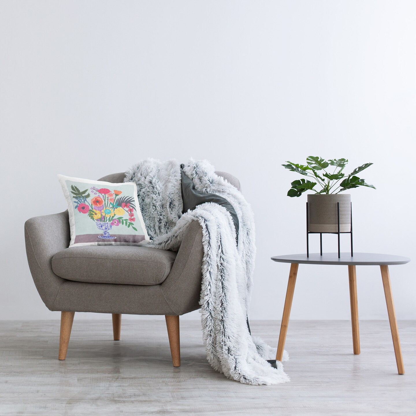 Mixed Modern Blooms Design by Juliet Rose Throw Pillow 