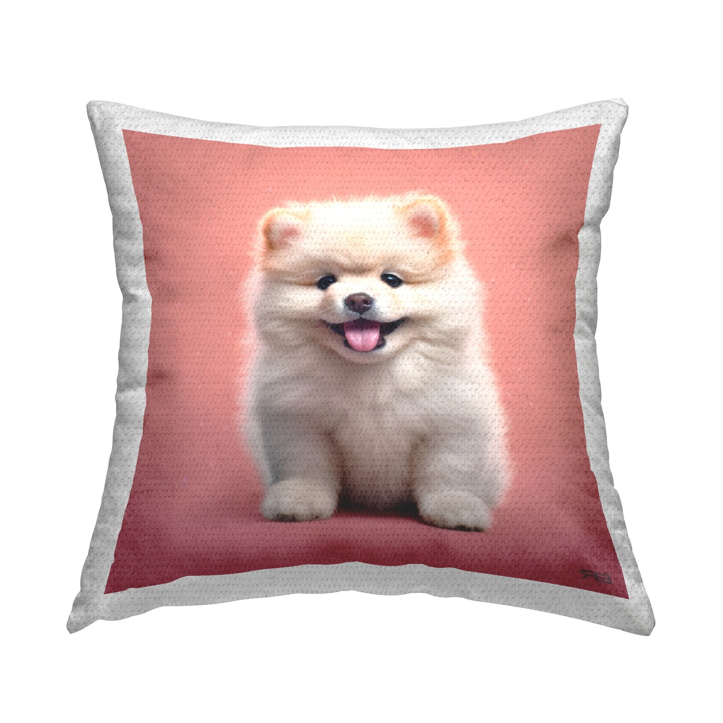 Fluffy White Puppy Design by RB Outdoor Printed Pillow 