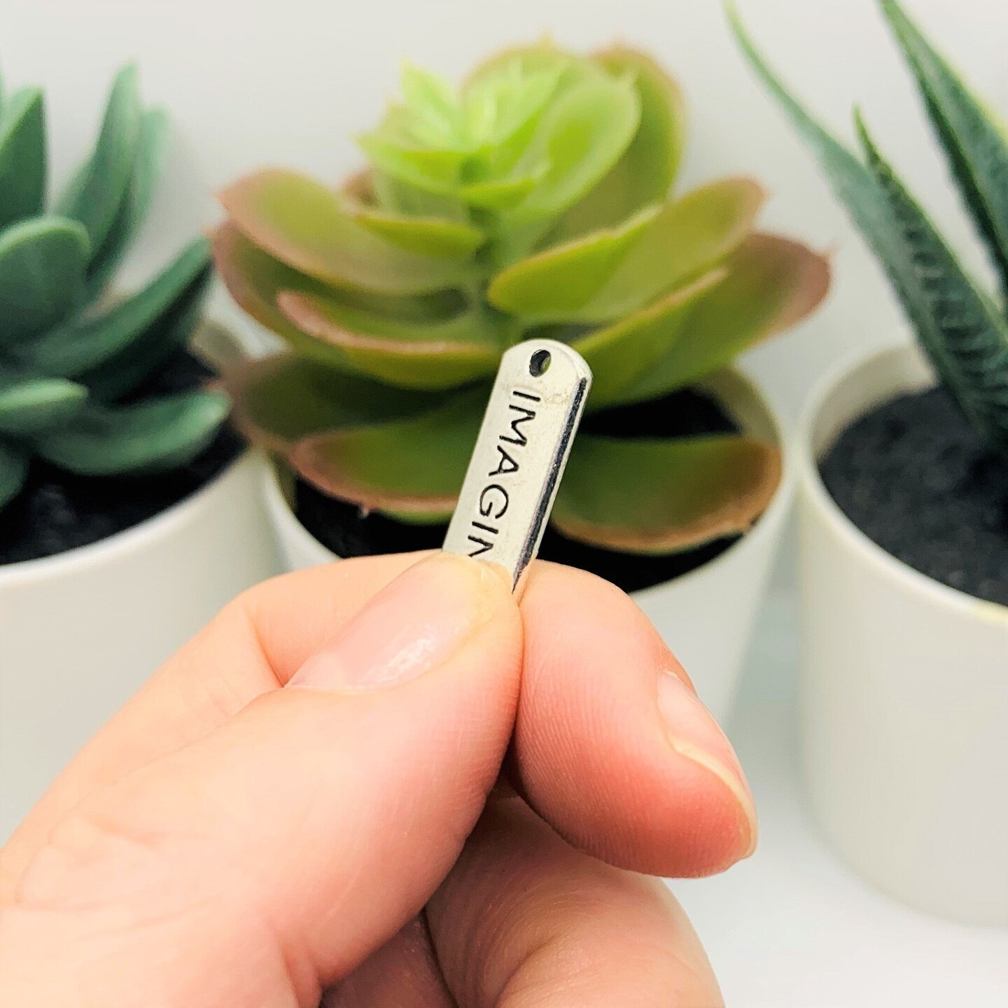 4, 20 or 50 Pieces: Silver Imagine Word Bar Tag Charms