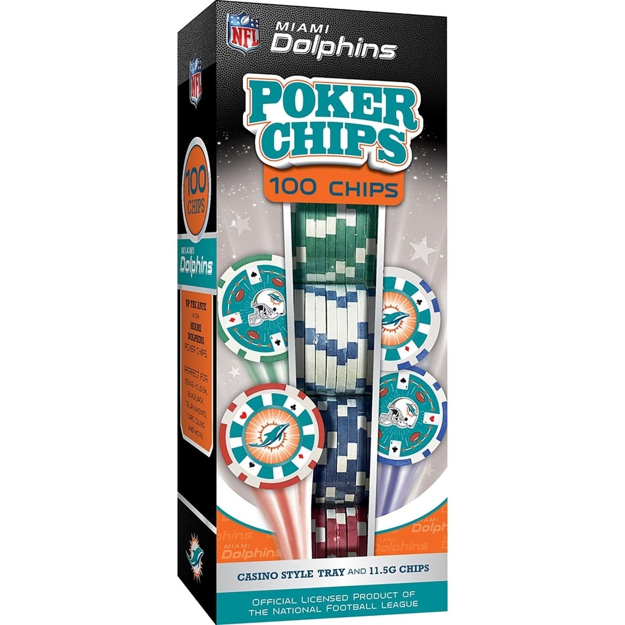 Miami Dolphins Poker Chips Set 100 Casino Style 11.5G Masterpieces Nfl