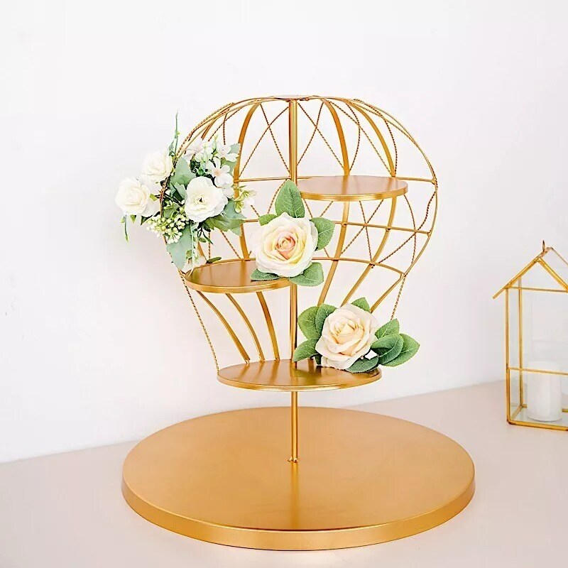 19 in tall Gold 4 Tier Metal Hot Air Balloon Cupcake Holder Dessert Display