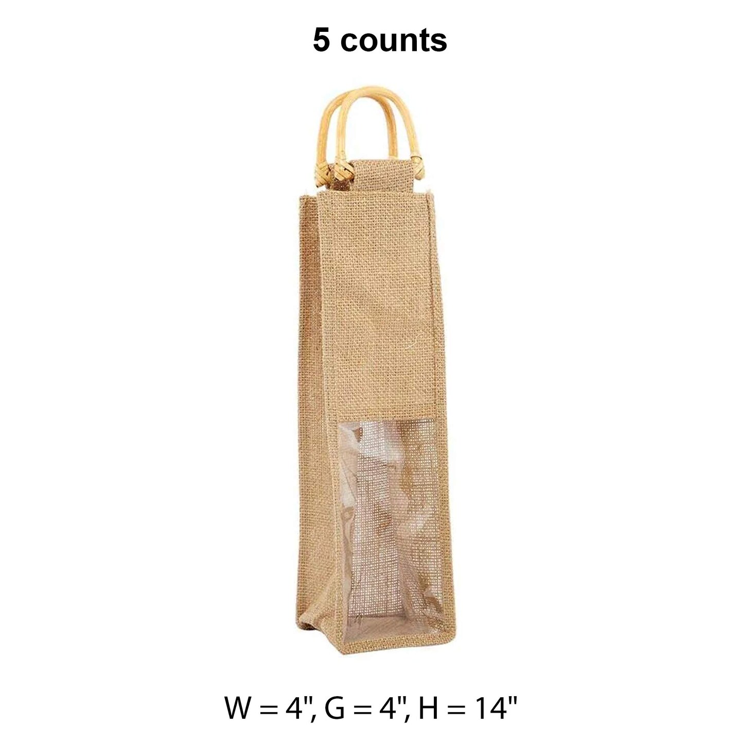 Jute Wine Bag with Wooden Handles 4&#x22; x 4&#x22; x 14&#x22; Elegant