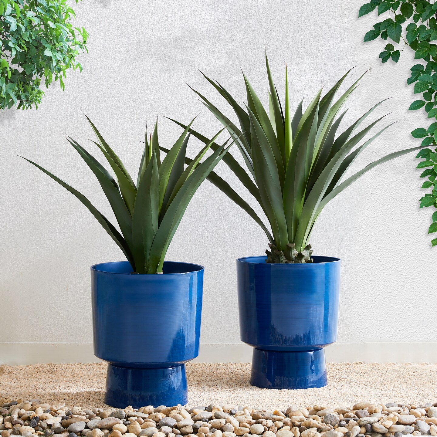 16.75&#x22;H Set of 2 Cobalt Blue Faux Ceramic Urn Plastic Planter