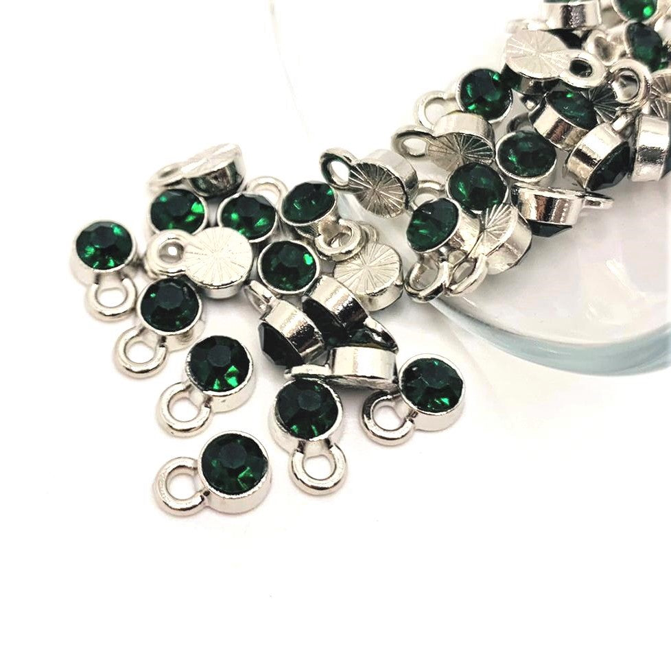 4, 20 or 50 Pieces: Small Dark Green May Birthstone Rhinestone Charms