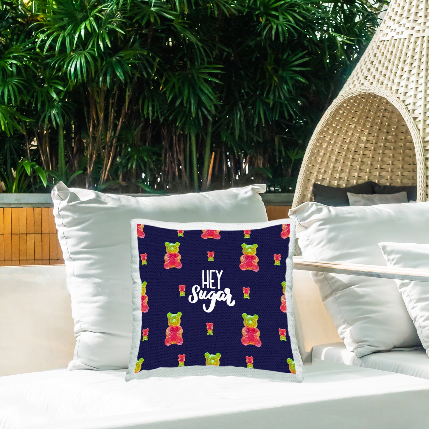 Hey Sugar Bear Pattern Design by Amelia Noyes Outdoor Printed Pillow