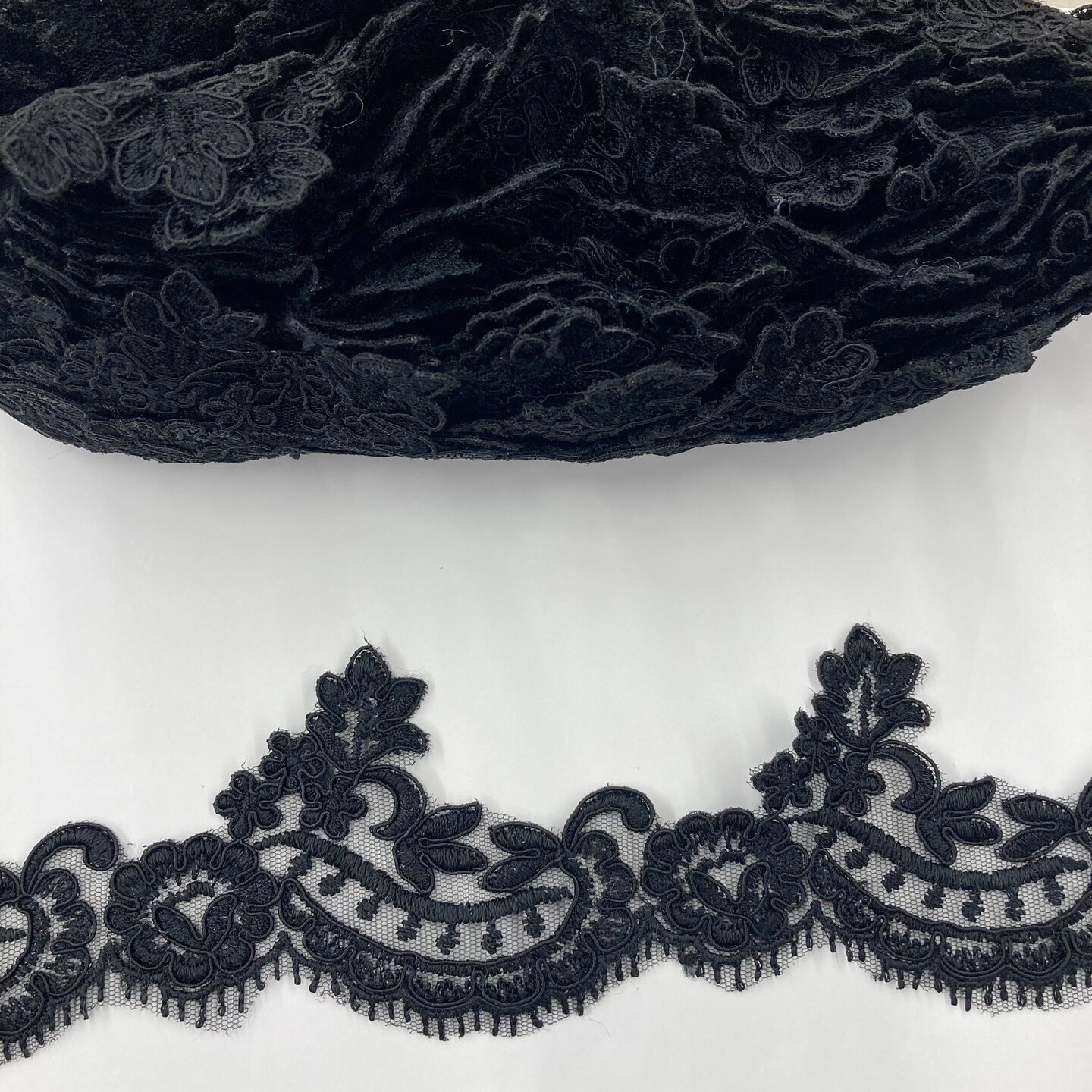 1 Yard Corded Lace Trimming on Net Mesh – 3" Wide | Handmade Embroidered Trim for Dresses & Gowns