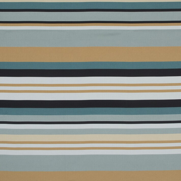 1 Yard Blue and Beige Stripes Stretch Cotton Sateen Krishna&#x27;s Meditation Print Fabric