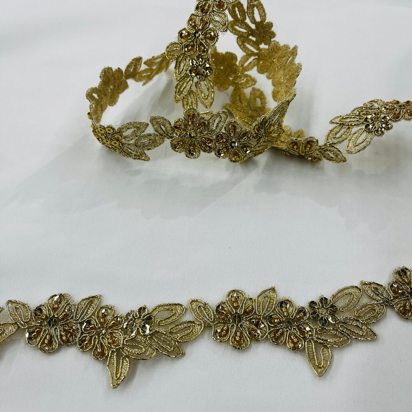 1 Yard Exquisite Beaded Lace Trimming Embroidered Polyester Organza for Bridal Dresses 1.5 Inch Width