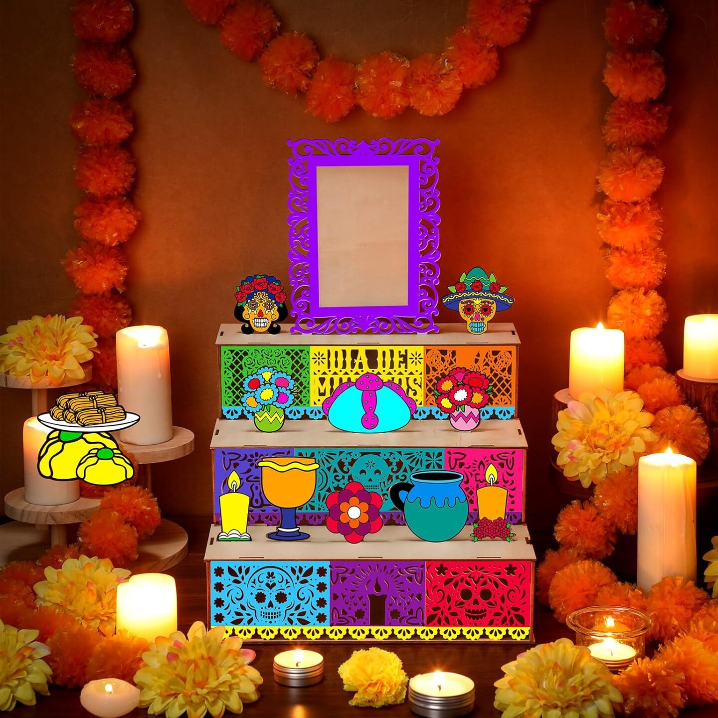 Dia De Los Muertos Decoration Dia De Los Muertos Ofrenda Altar Kit (Wood Color)