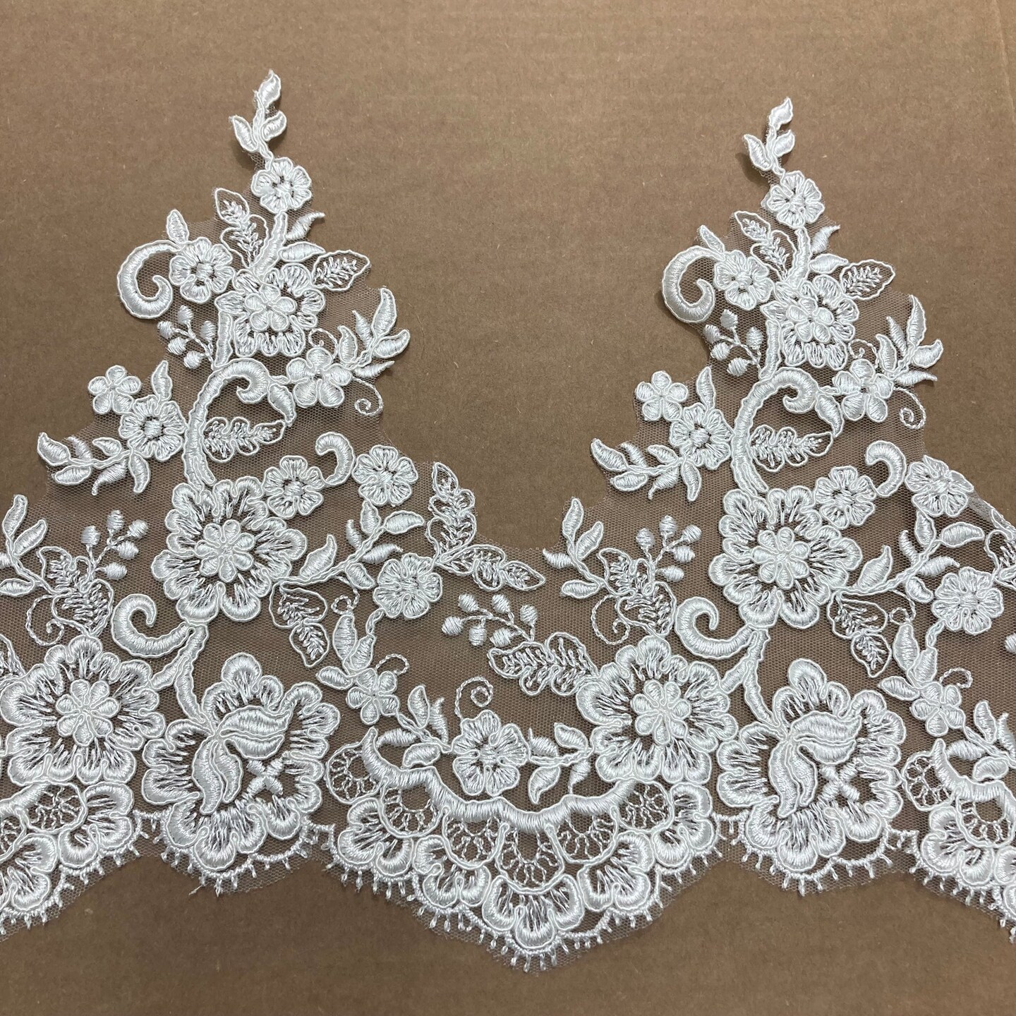 1 Yard Corded Embroidered Floral Lace Trim 11" Wide 100% Polyester Net Mesh for Bridal & Special Occasion