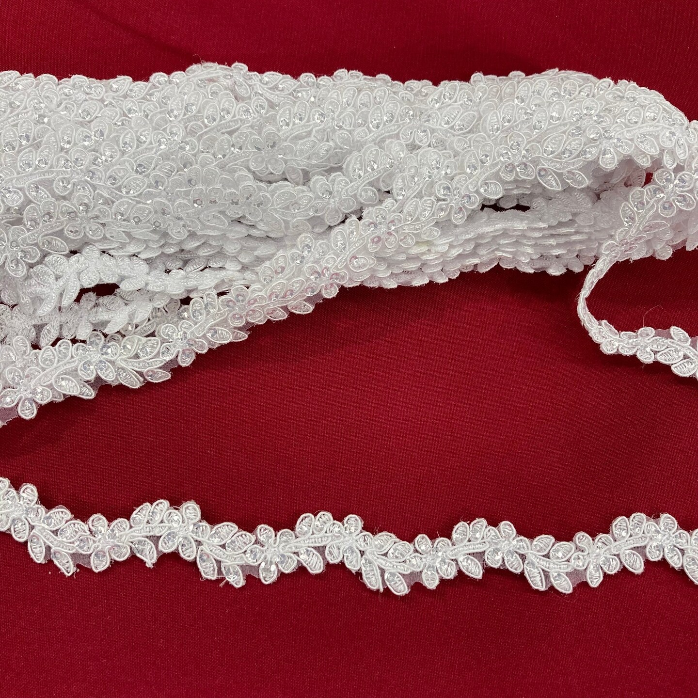 1 Yard Beaded &#x26; Corded Lace Trimming on Net Mesh | 1&#x22; Wide | Elegant Embroidered Trim for Bridal, Formal &#x26; Dancewear