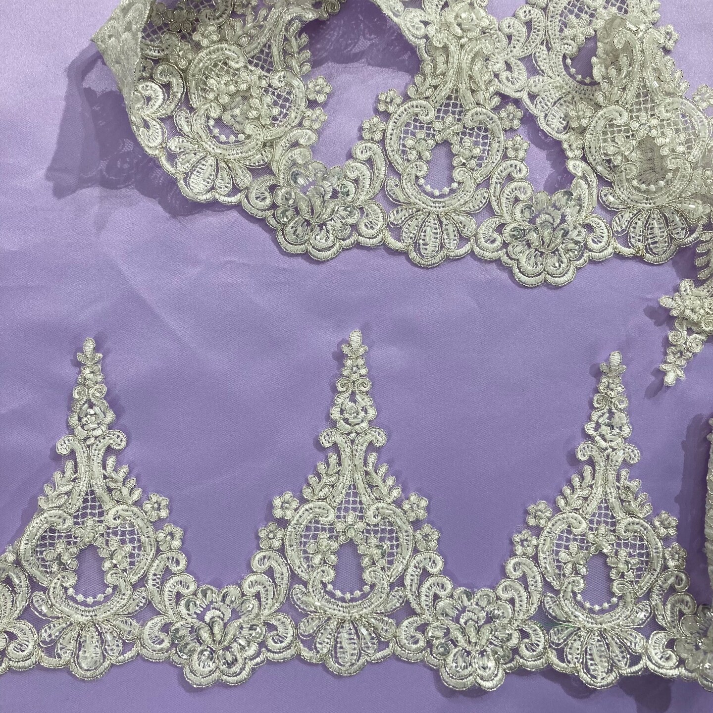 1 Yard Beaded & Corded Lace Trim Embroidery on Mesh 6" Wide Elegant Dress Accent