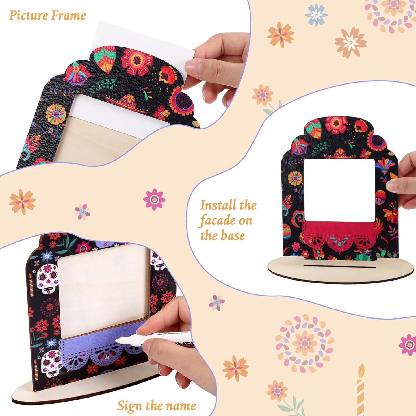 6 Set Picture Frames for Dia De Los Muertos Altar Day (Colorful)