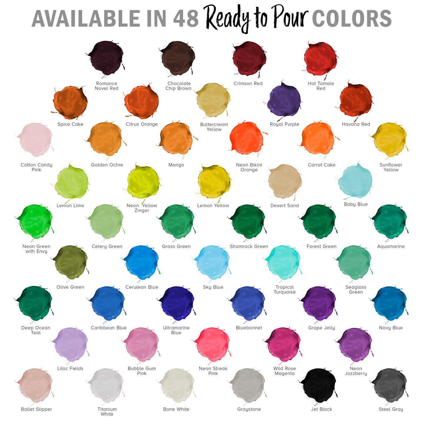 48-Color Ready-to-Pour Acrylic Pouring Paint Set: Premium Pre-Mixed, Silicone Oil &#x26; Gloss Medium, 2oz &#x26; 8oz Bottles, for Canvas, Wood &#x26; Crafts