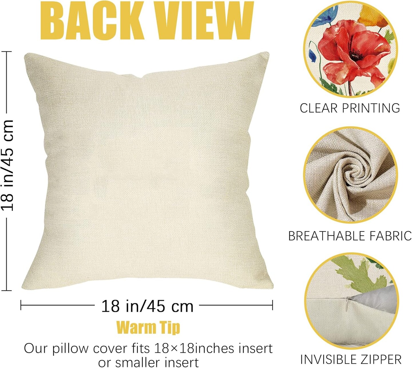 Poppy Floral Flowers Decorative Throw Pillow Covers 18 x 18 Set of 4, Spring Summer Bless Our Home Sweet Home Porch Patio Outdoor Pillowcase Bloom Sofa Couch Cushion Case Home Decor