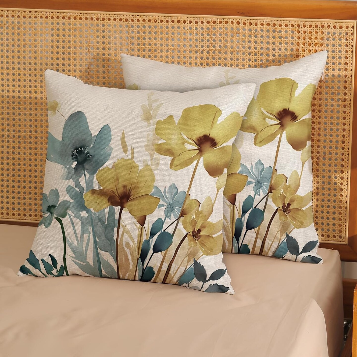 Modern Summer Flower Decoration Pillow Covers Farmhouse Decorative Linen Cushion Cover For Sofa Couch