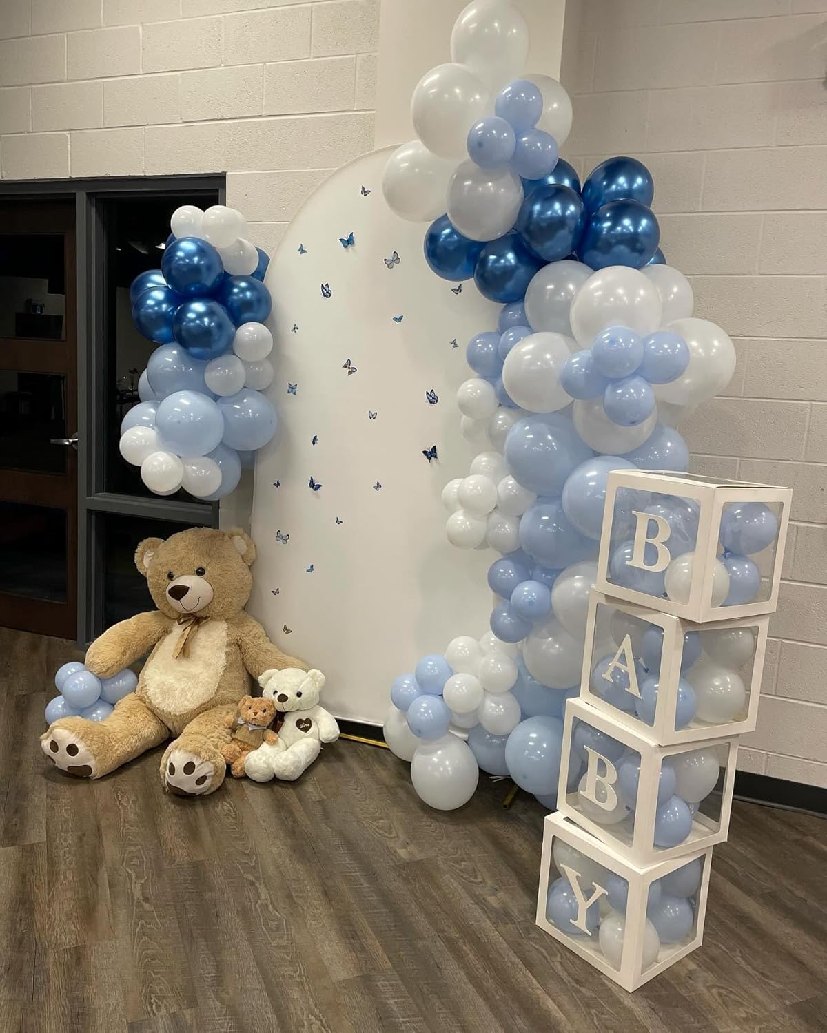 Blue Balloon Arch Kit, 124Pcs Metallic Blue White and Silver Confetti Balloons Different Size Balloons for Baby Shower Bridal Shower Birthday Wedding Bachelorette Anniversary Party Decorations