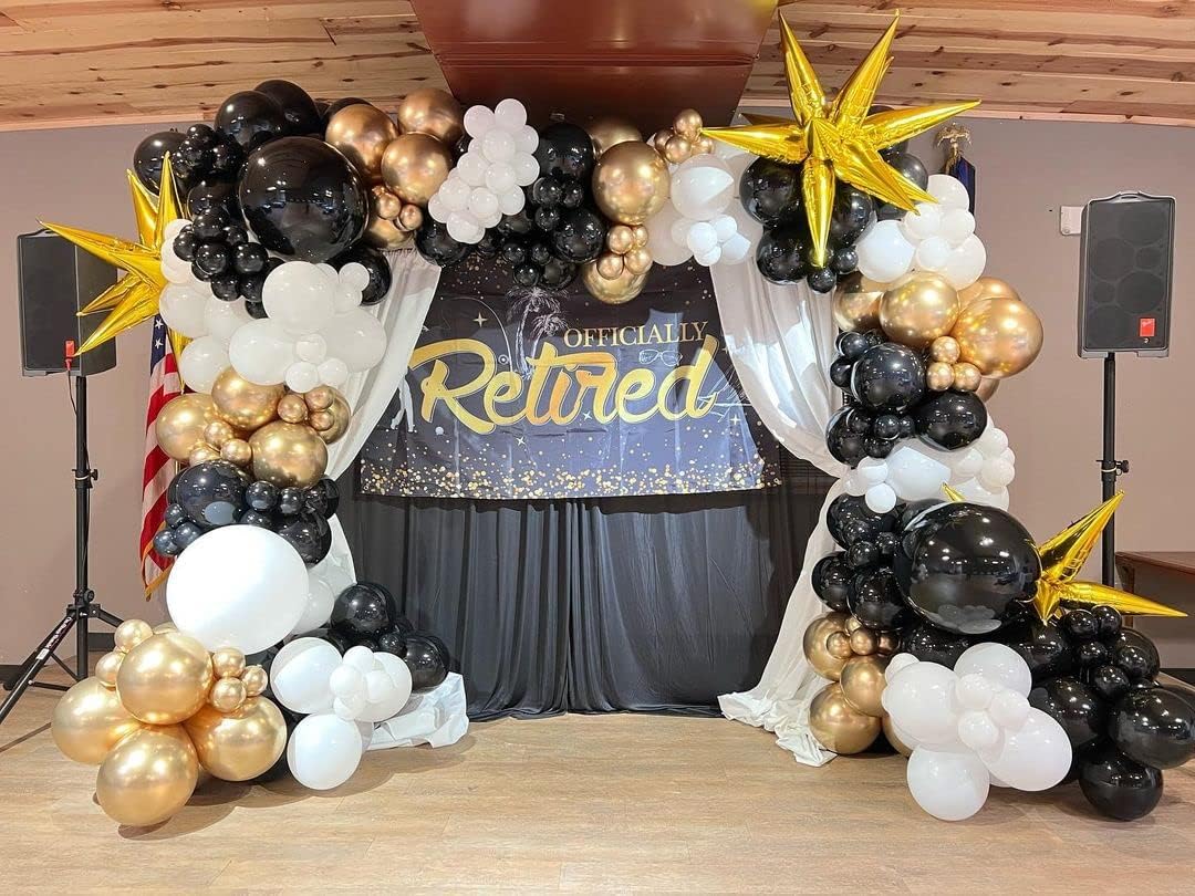 Black and Gold Confetti Balloons,60pcs 12 inch Black White and Gold Metallic Latex Party Balloons Set with Gold Ribbon for Birthday,Wedding,Baby Shower,Gold Theme Party Graduation Decorations