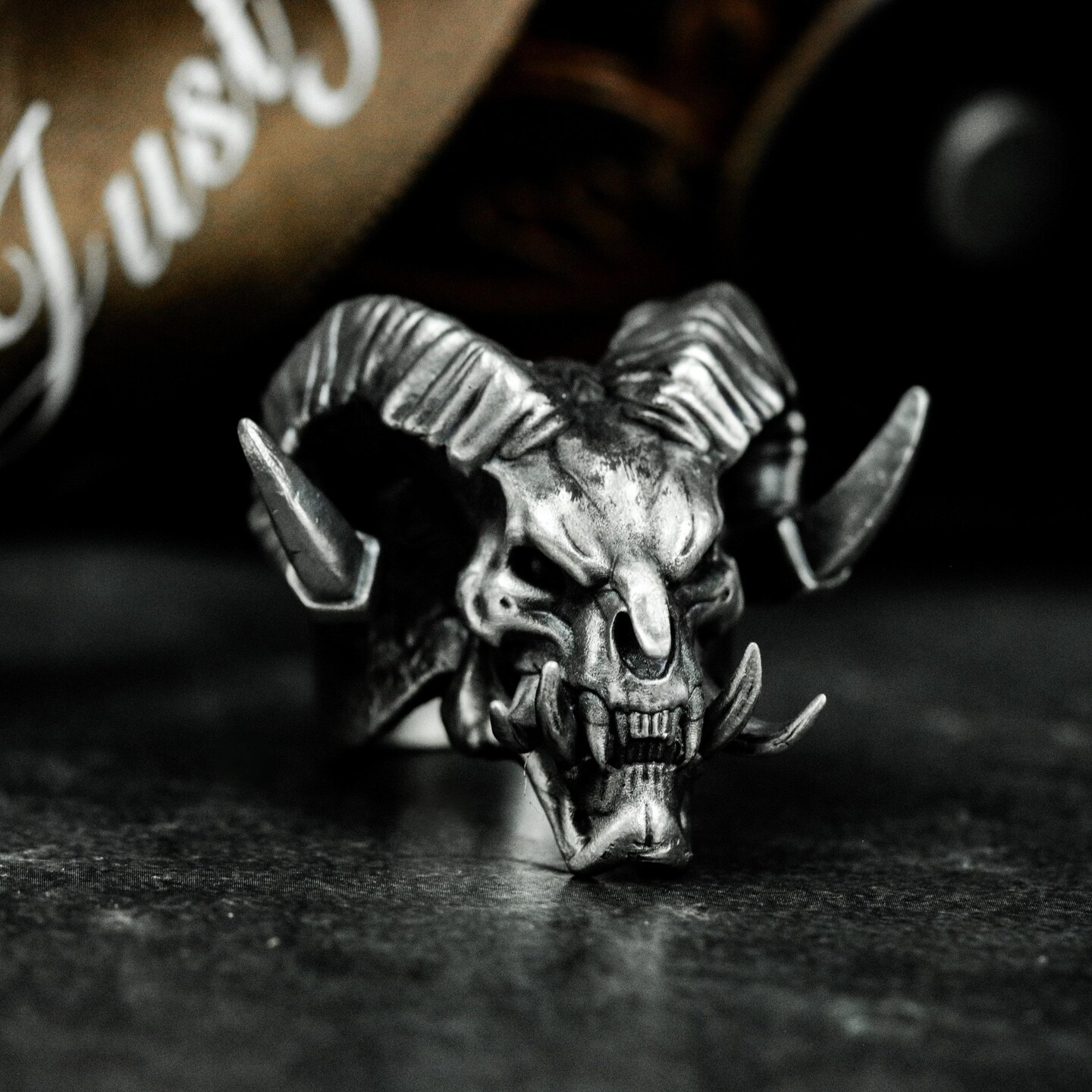 Double-Horned Demon Skull Ring - 925 Sterling Silver