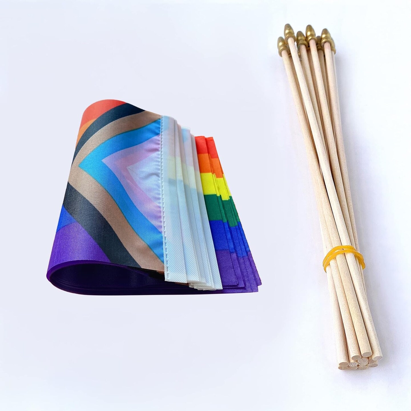 Progress Rainbow Gay Pride Stick Flag Small Mini Hand Held LGBT Flags,5x8 Inch,12 Pack