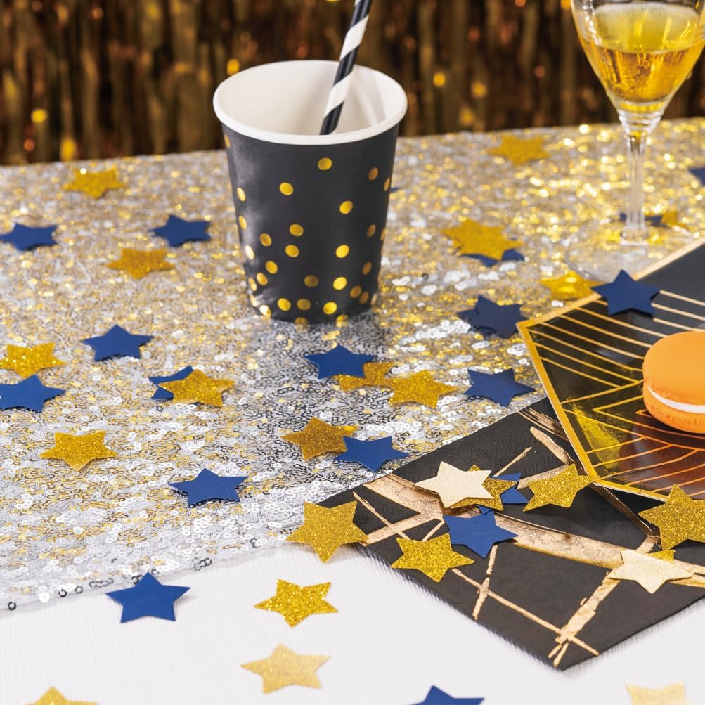 Gold and Blue Star Confetti Table Decoration for Birthday Graduation Retirement Bachelor Theme Party,1.2 inch in Diameter,200 Counts