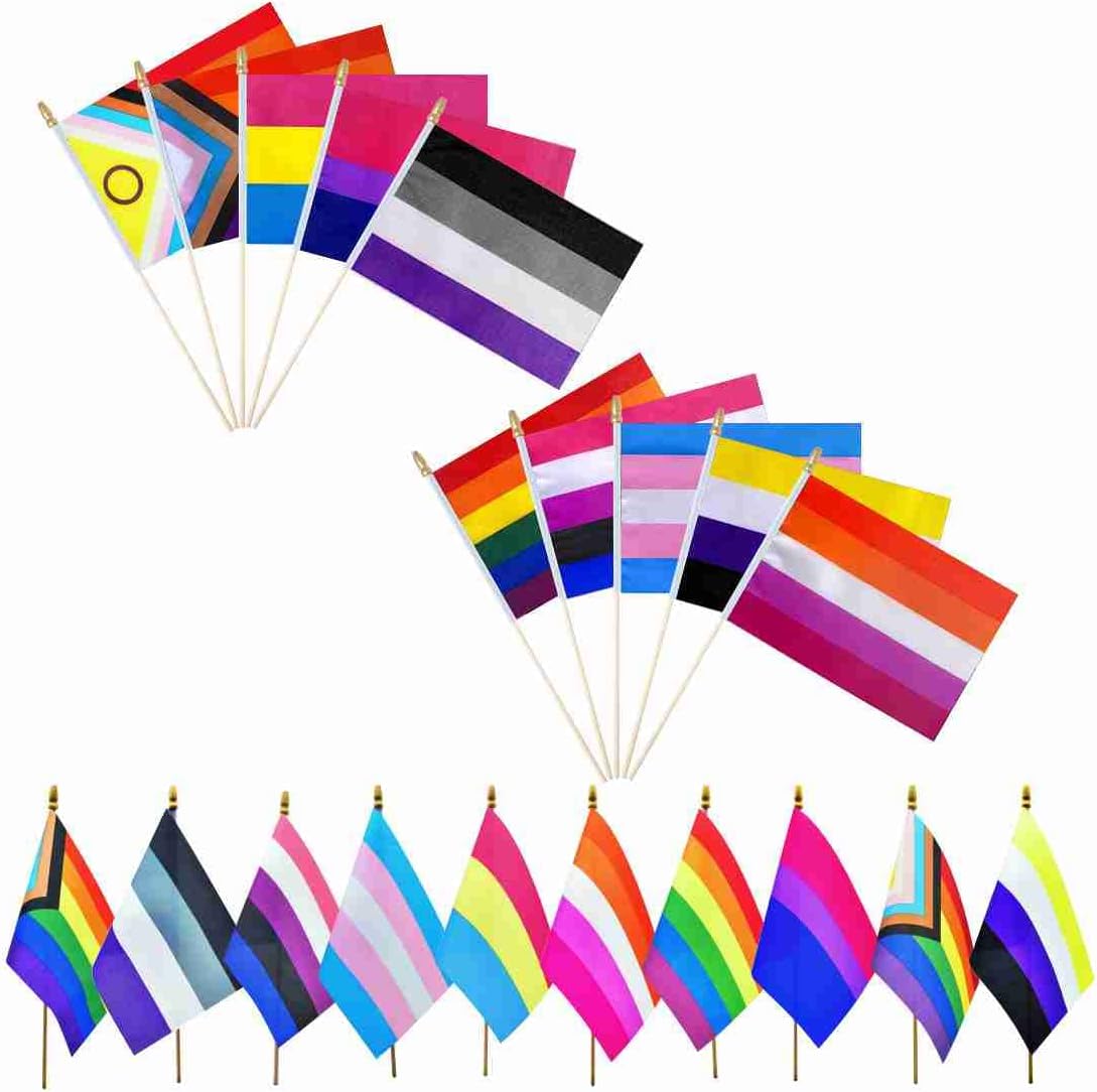 Pride Rainbow Small Stick Flag All Mini Hand Held LGBTQ Flags,20 Pack,5x8 Inch