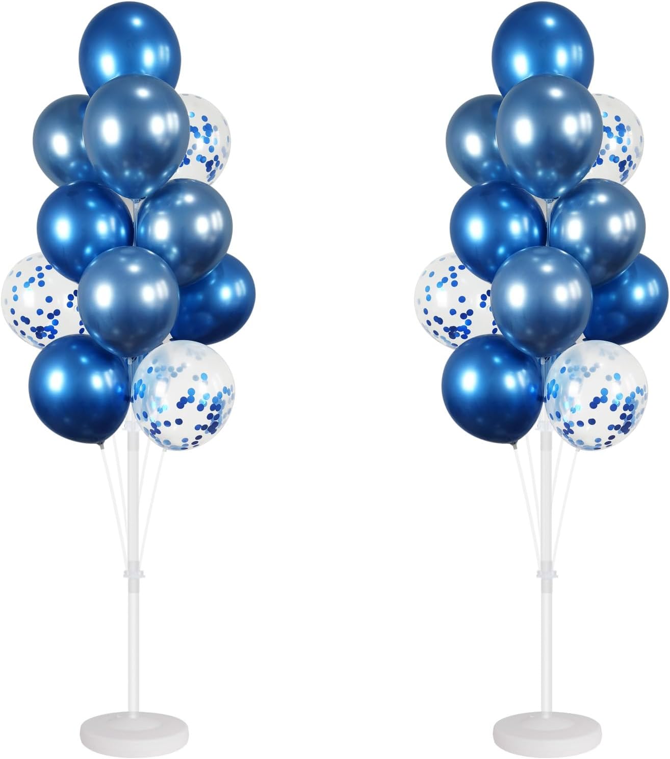 Balloon Column Kit Set of 2 With Confetti Balloons Included - Metallic Blue Balloon Tower with Stand, Base, and Pole,Backdrop Decoration for Wedding, Baby Shower, Birthday Party, or Bachelorette Party