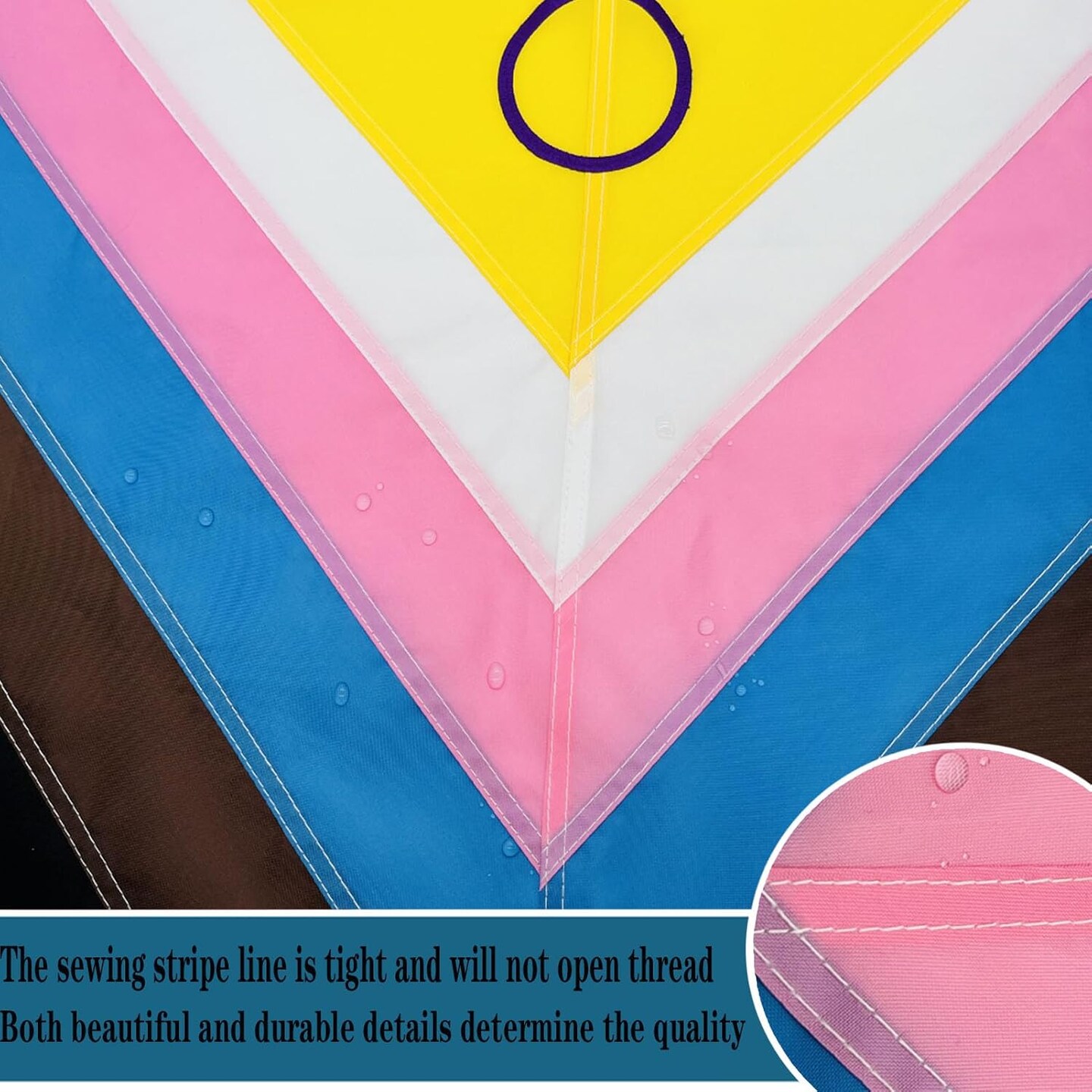 Intersex Progress Pride Flags 3x5 Outdoor - Embroidered Circle and Sewn Stripes Inclusive Lesbian Gay Bisexual Transgender Rainbow Flag for Outside with 2 Brass Grommets UV protection Fade Resistant