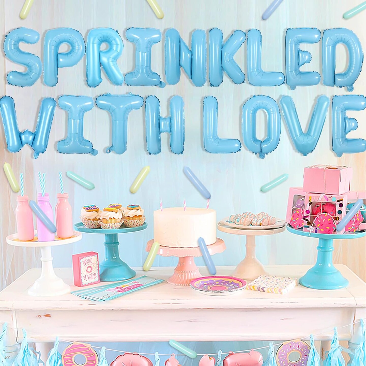 Donut Sprinkle Baby Shower Decorations Blue Sprinkle with Love Balloon Banner Decor Donut Theme Pastel Balloons Decorations for Boy Donut Pastel Confetti Baby Shower Party Supplies