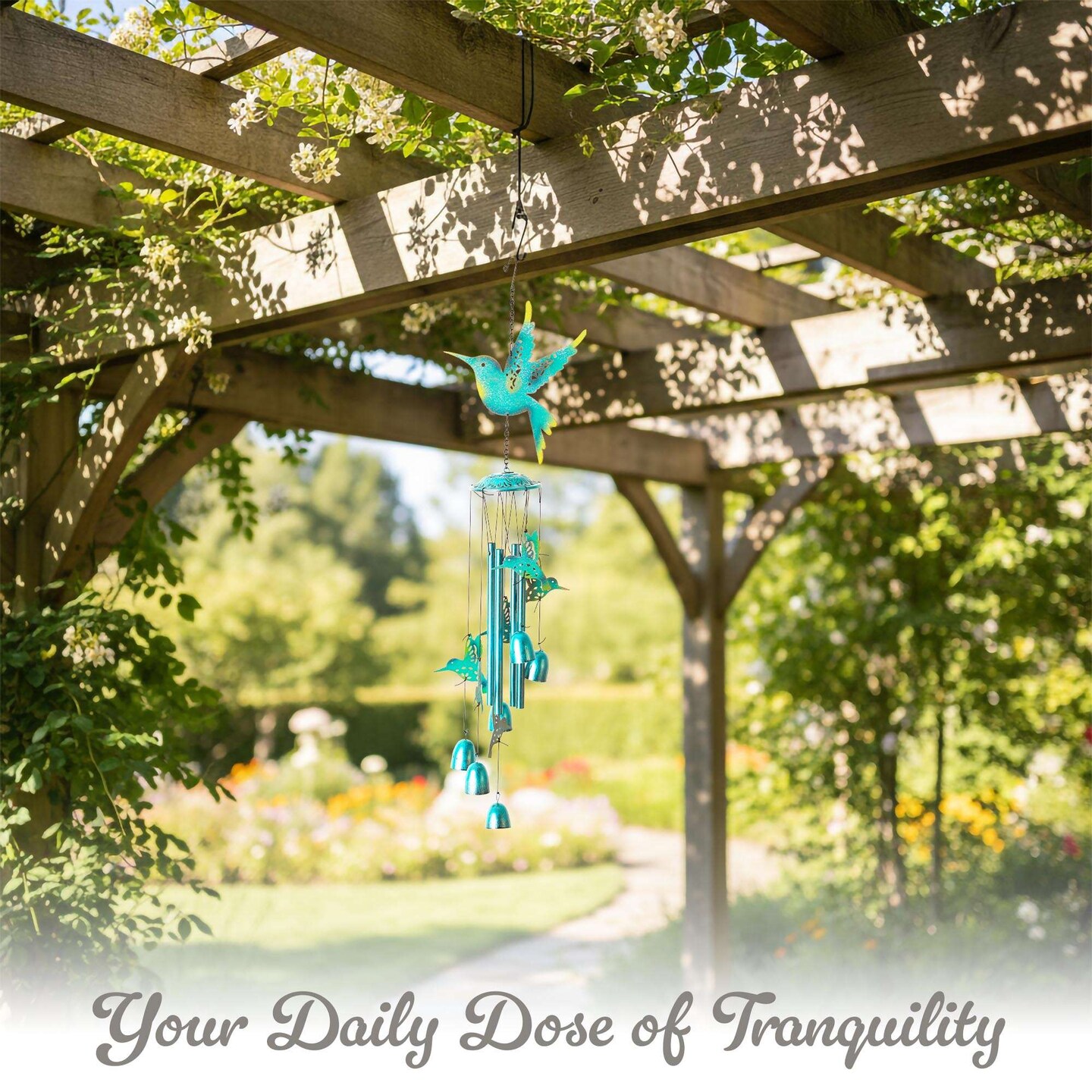 G128 Blue Hummingbird Wind Chimes for Outside | 32" Metal Outdoor Windchime for Garden, Patio, Porch