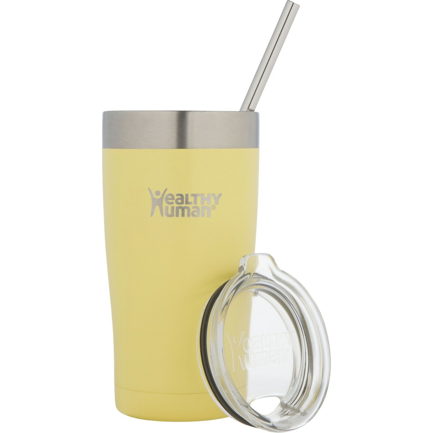 Healthy Human Stainless Steel Tumbler with Straw &#x26; Lid | Splash Proof Insulated Travel Cup | Eco-Friendly Coffee Tumblers | Water Cups with Straws Cleaner and Splash Proof Lids (20oz, Limoncello)
