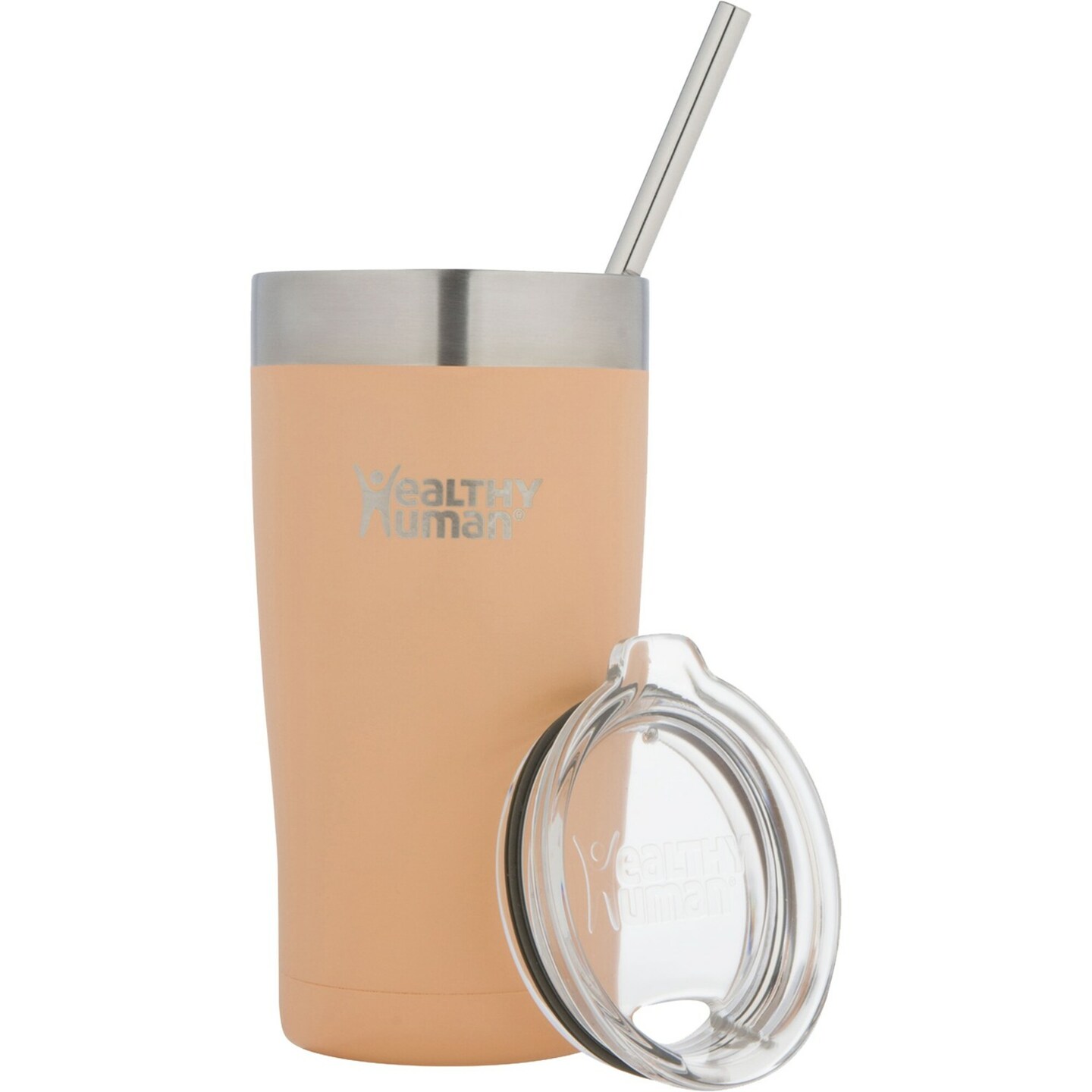 Healthy Human Stainless Steel Tumbler with Straw &#x26; Lid | Splash Proof Insulated Travel Cup | Eco-Friendly Coffee Tumblers | Water Cups with Straws Cleaner and Splash Proof Lids (20oz, Papaya)
