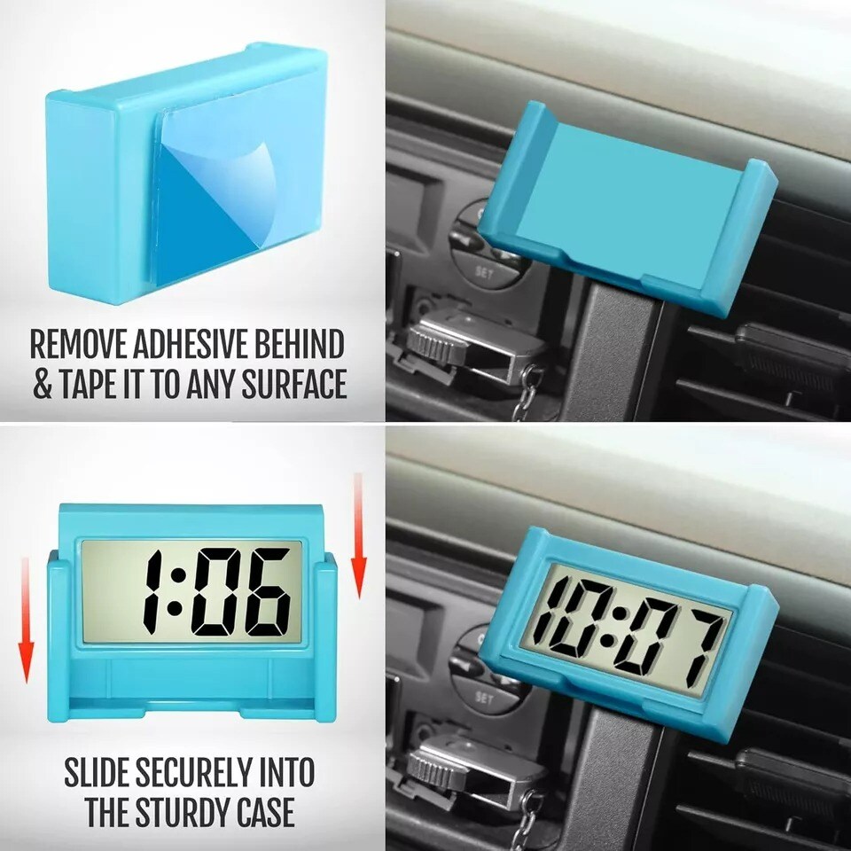 Car Dashboard Digital Clock - Vehicle Adhesive Clock with Jumbo LCD Time