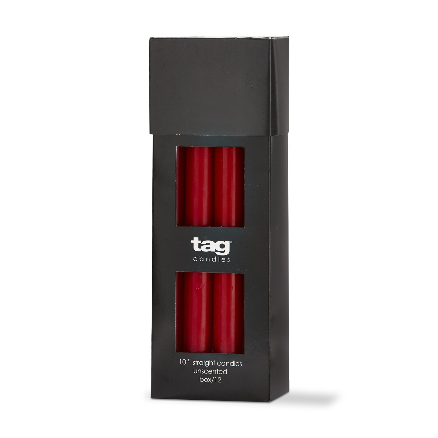 Color Studio 10&#x22; Straight Taper Unscented Smokeless Paraffin Wax Candle Red, Burn Time 10 hrs. Set 12