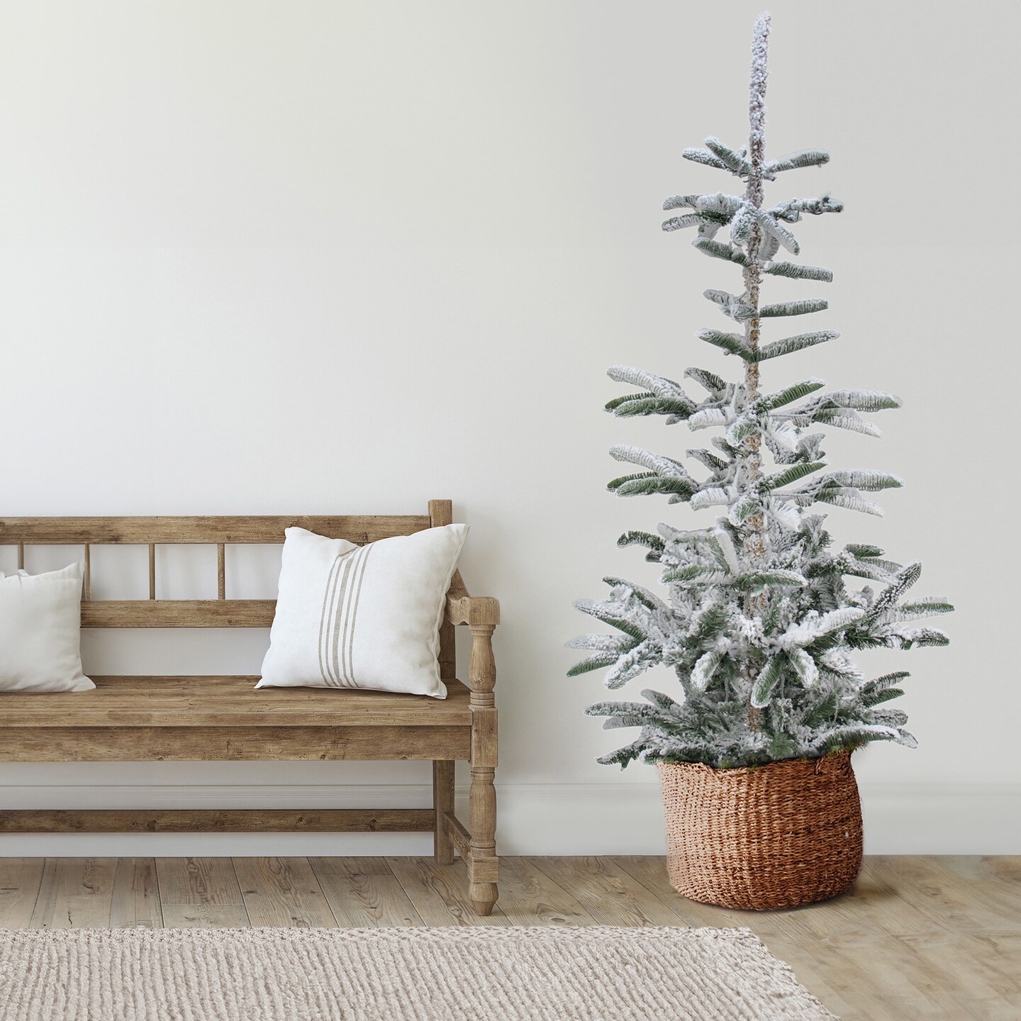 Northlight Real Touch™️ Slim Flocked Nordmann Fir Artificial Christmas Tree - Unlit - 9'