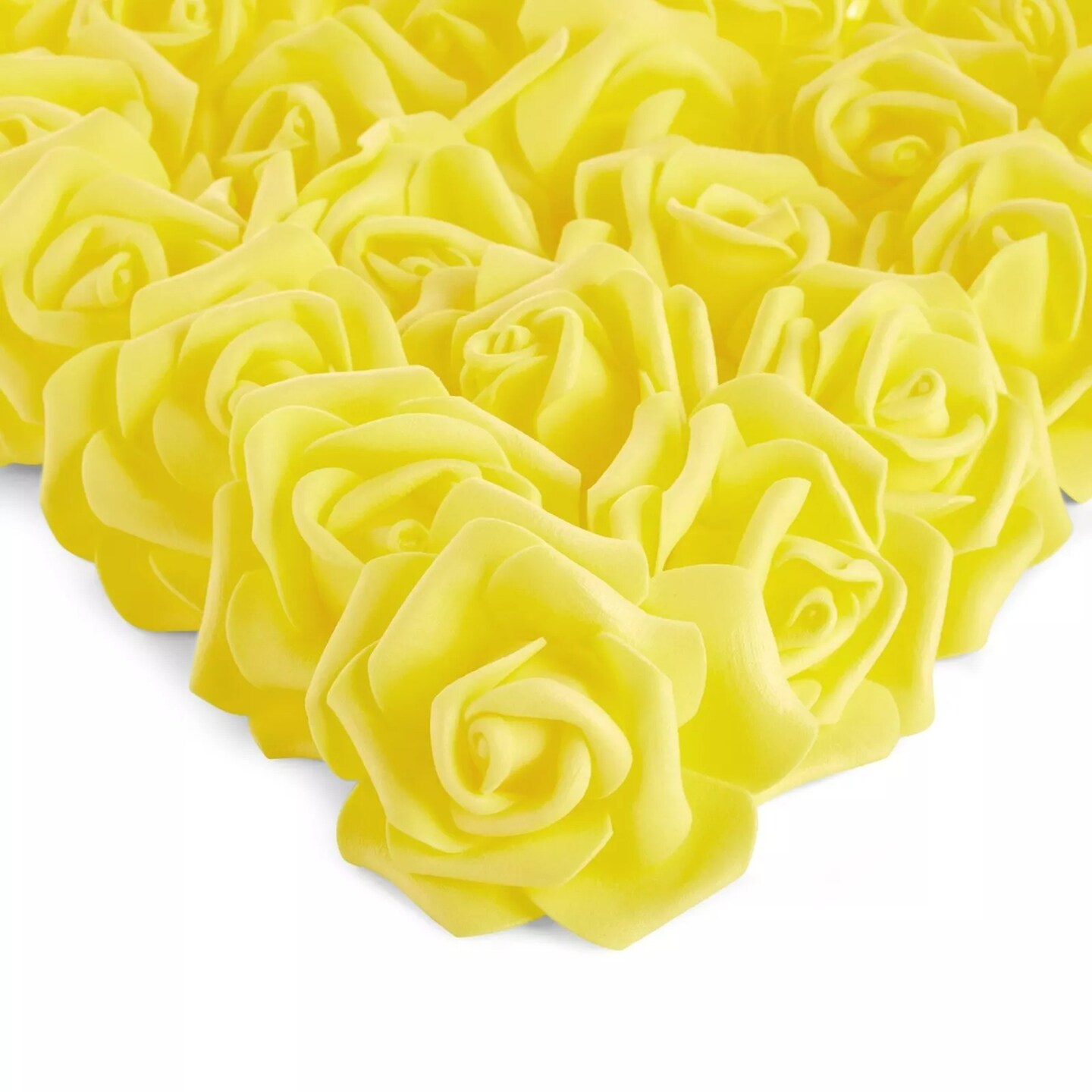 100 Pack Yellow Artificial Flowers, Bulk Stemless Fake Foam Roses, 3 in
