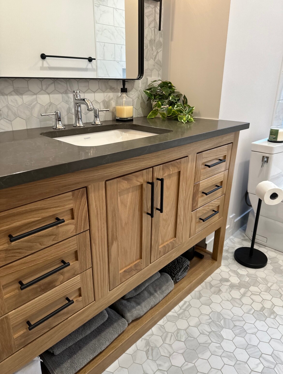 White Oak Single Bathroom Vanity with Shelf