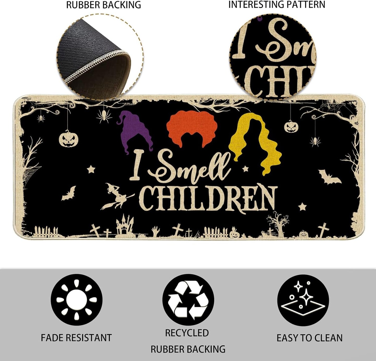 Halloween Kitchen Mats, Kitchen Rugs - Witches Halloween Kitchen Decor for Floor - Halloween Decorations for Home 17&#x22;X27+17&#x22;X47&#x22;