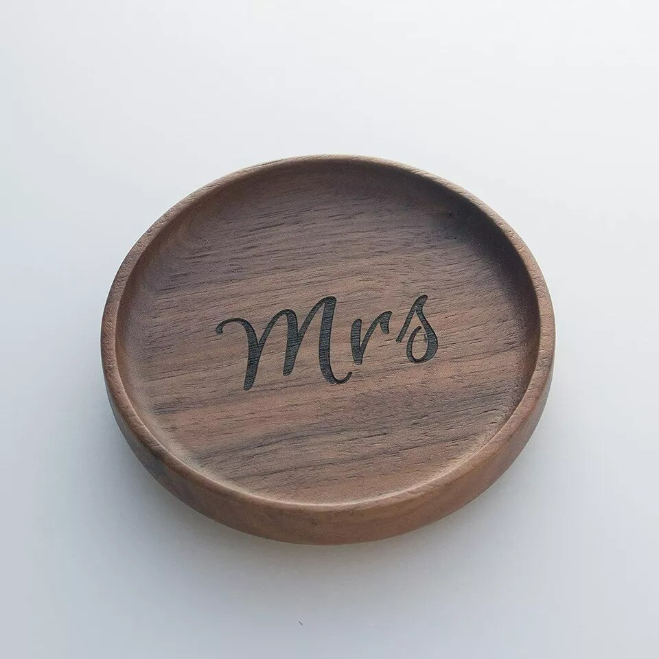 Mrs. Wooden Ring Holder Dish, Gift for Bride to Be, Wood Jewelry Tray (Mrs)