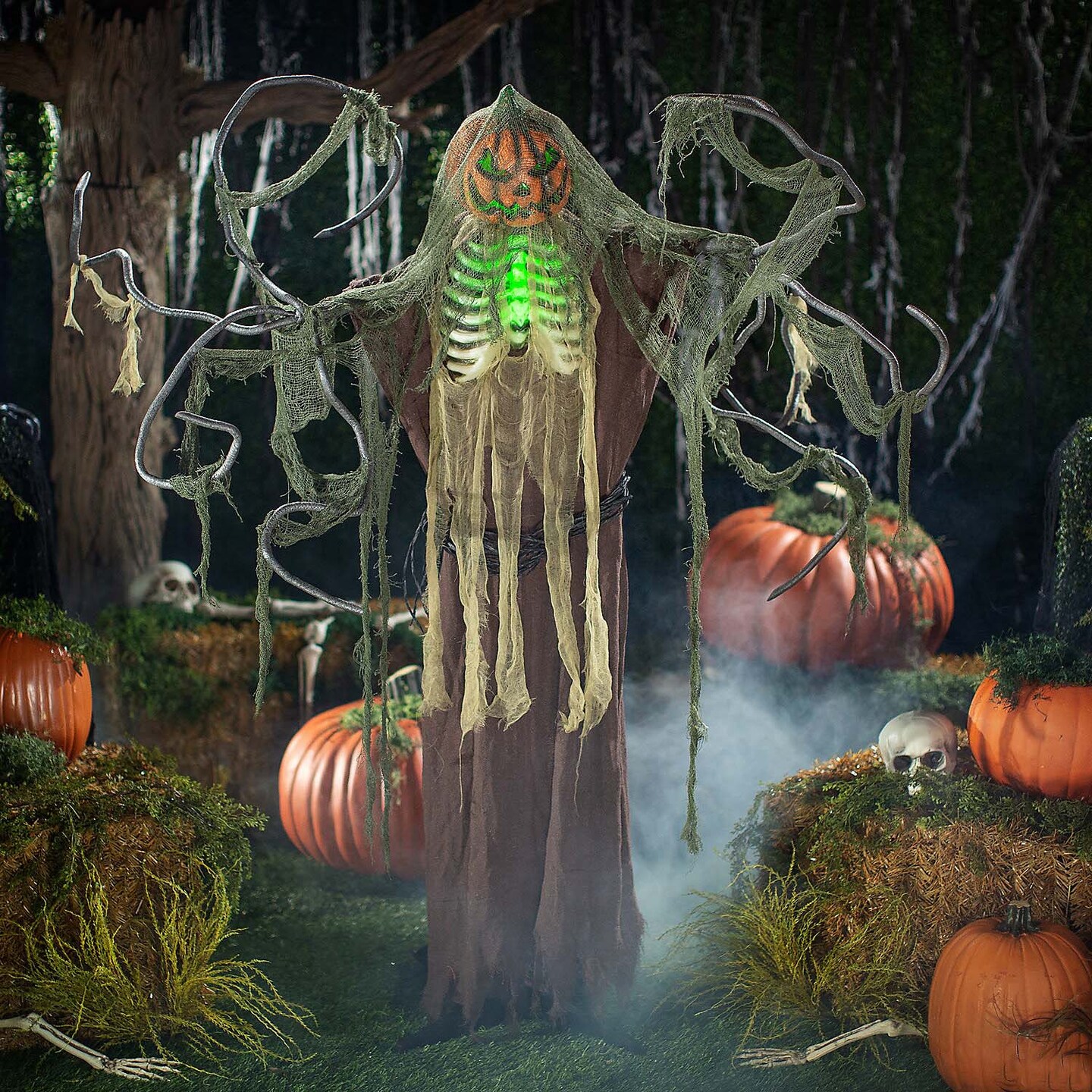 7 Ft. 2 1/2&#x22; Light Up Jack O Lantern Man Animated Prop for Halloween